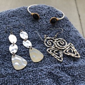Jewelry. 3 pieces. Silver toned earrings & silver & gold toned bracelet